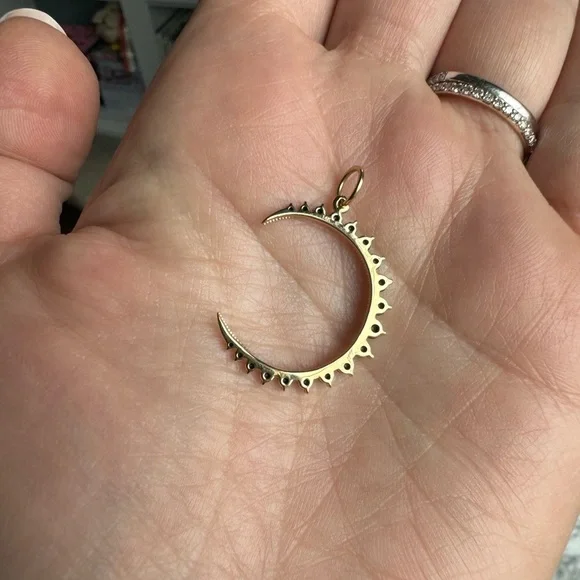 14k Gold and Black Diamond Moon Pendant - Picture 5 of 10